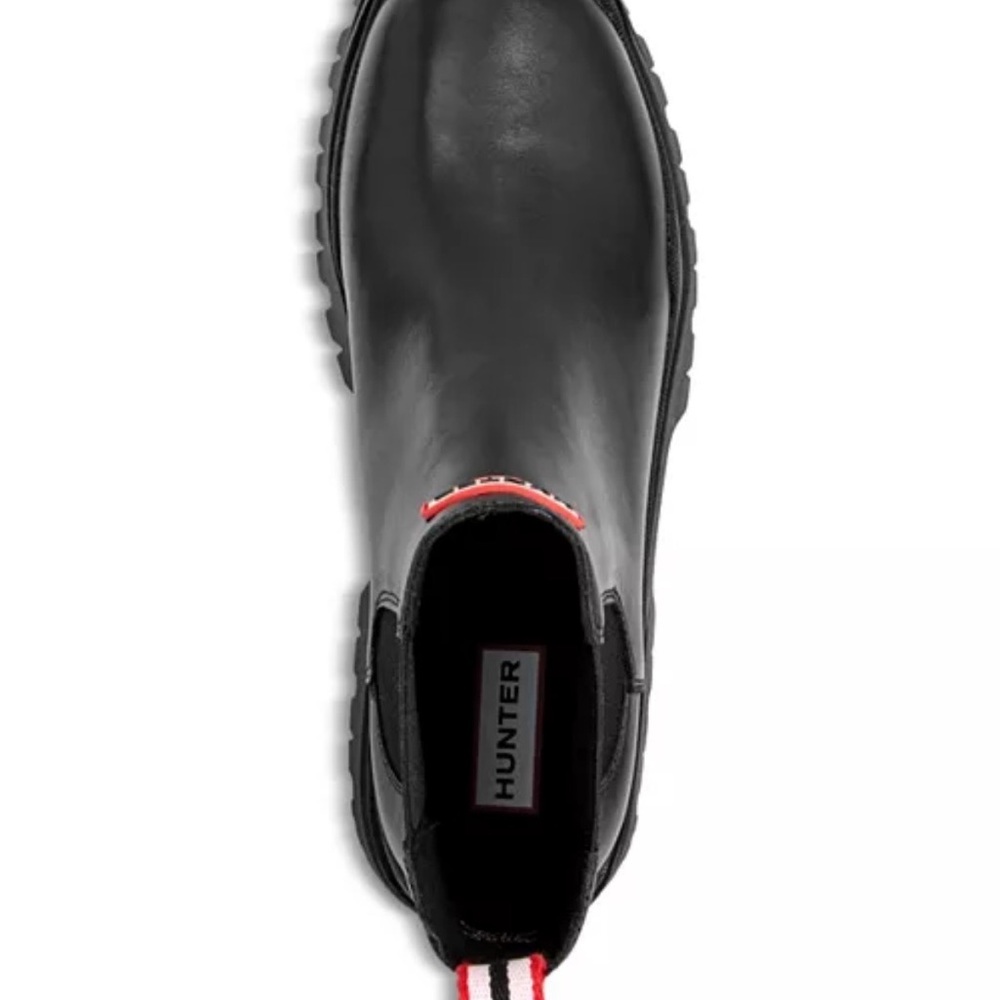 Hunter Black Leather Chelsea Rain Boot with Red Trim - Picture 2 of 4